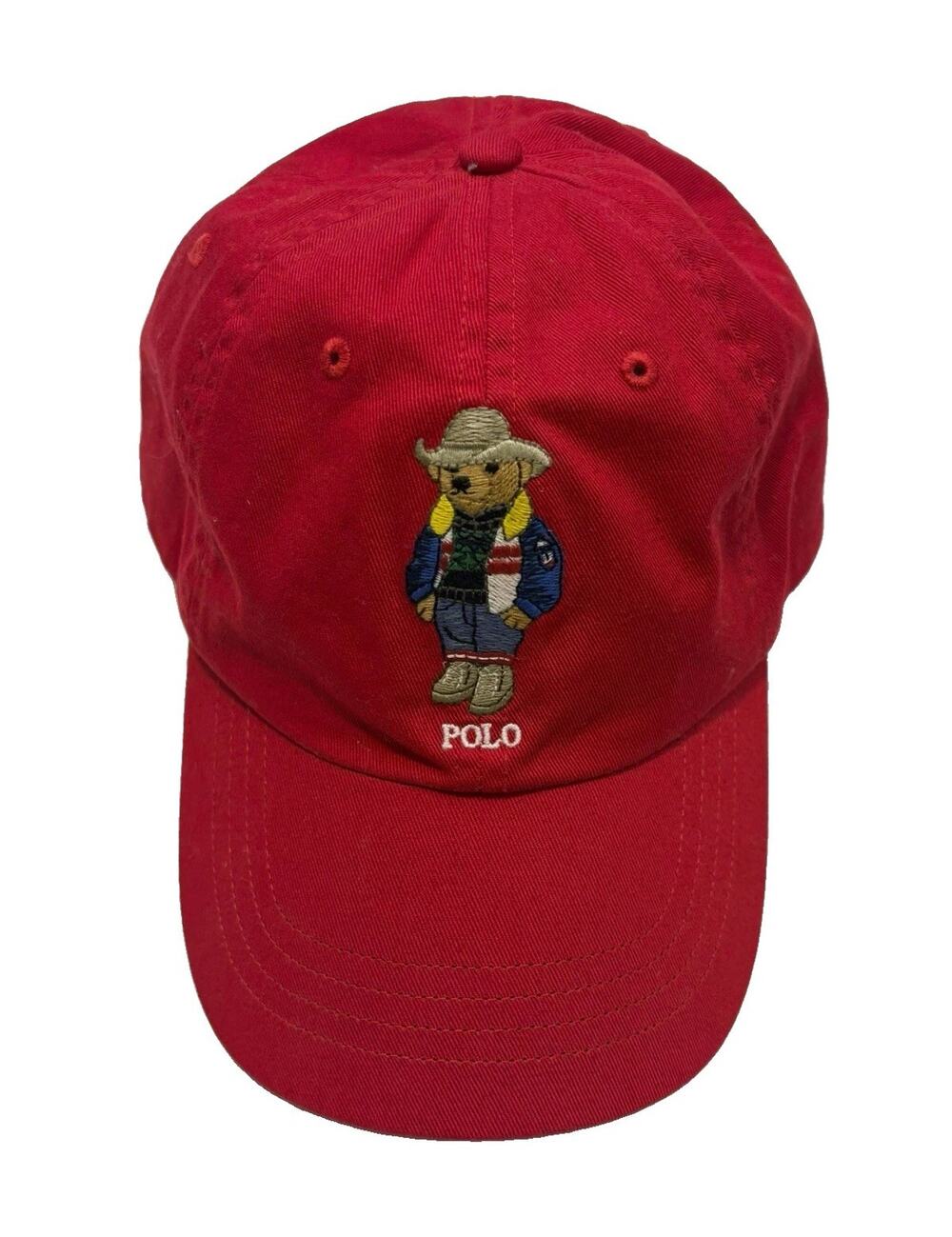Polo Ralph Lauren Western Cowboy Bear Ball Cap Red Adjustable Leather Strap